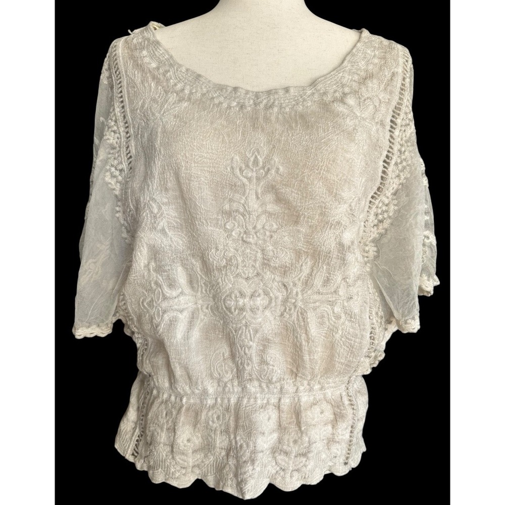 Democracy White Embroidered Peasant Blouse